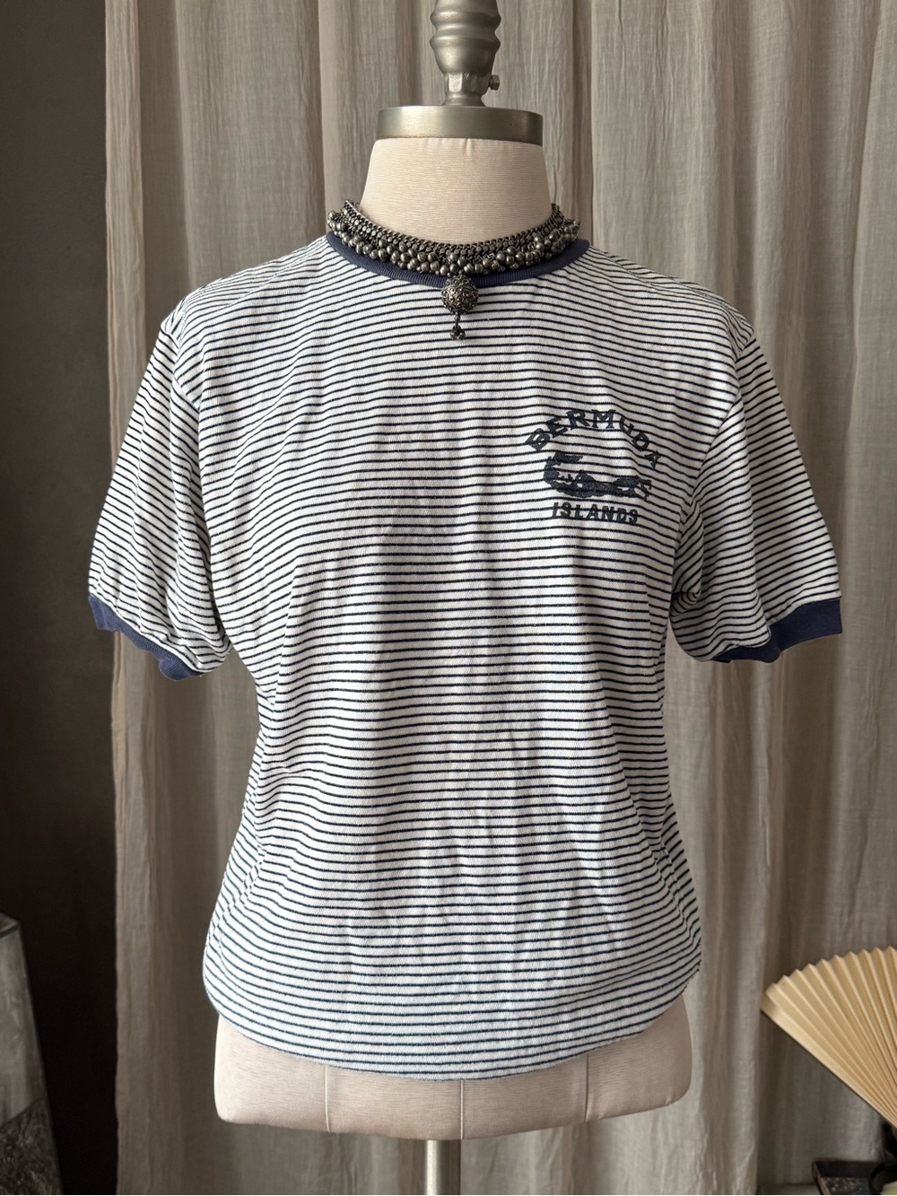 True vintage 90s Bermuda Islands Striped Capital Ringer Tee Nautical souvenir